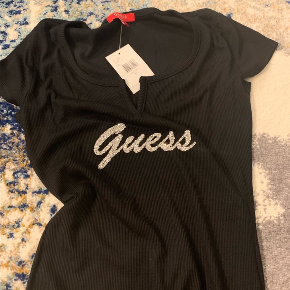 Guess Bodycon Black T-Shirt Glitter Logo Dress 👗😍 - Picture 4 of 8